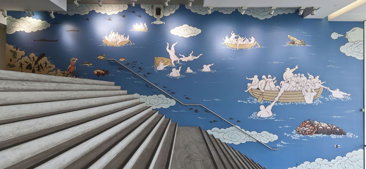 1. 关伟, 澳大利亚之旅, 2013, 合成聚合物涂料壁画, 澳大利亚当代艺术博物馆 (MCA)