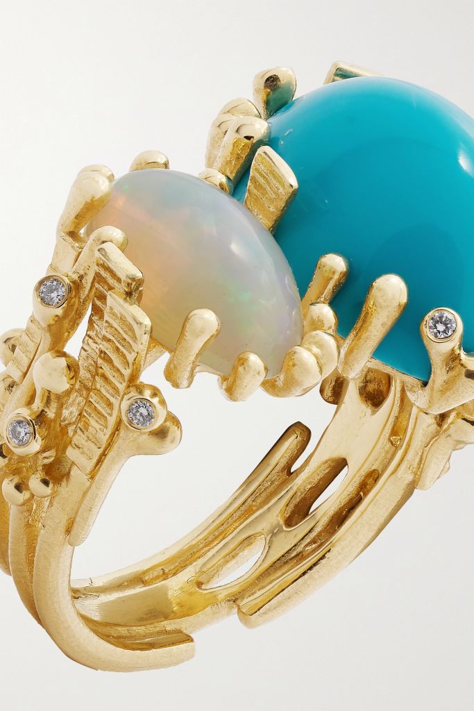 Gold BoHo 18-karat gold multi stone ring