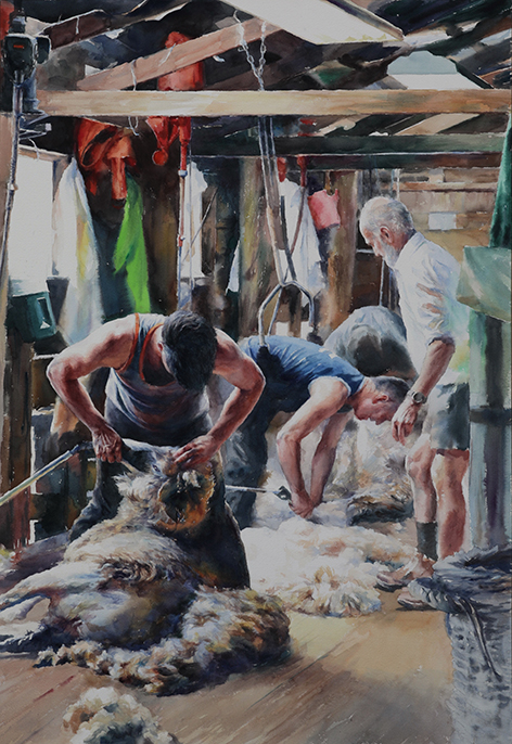 10. 剪羊毛工坊,2020, 纸面水彩, 114 x 78 cm